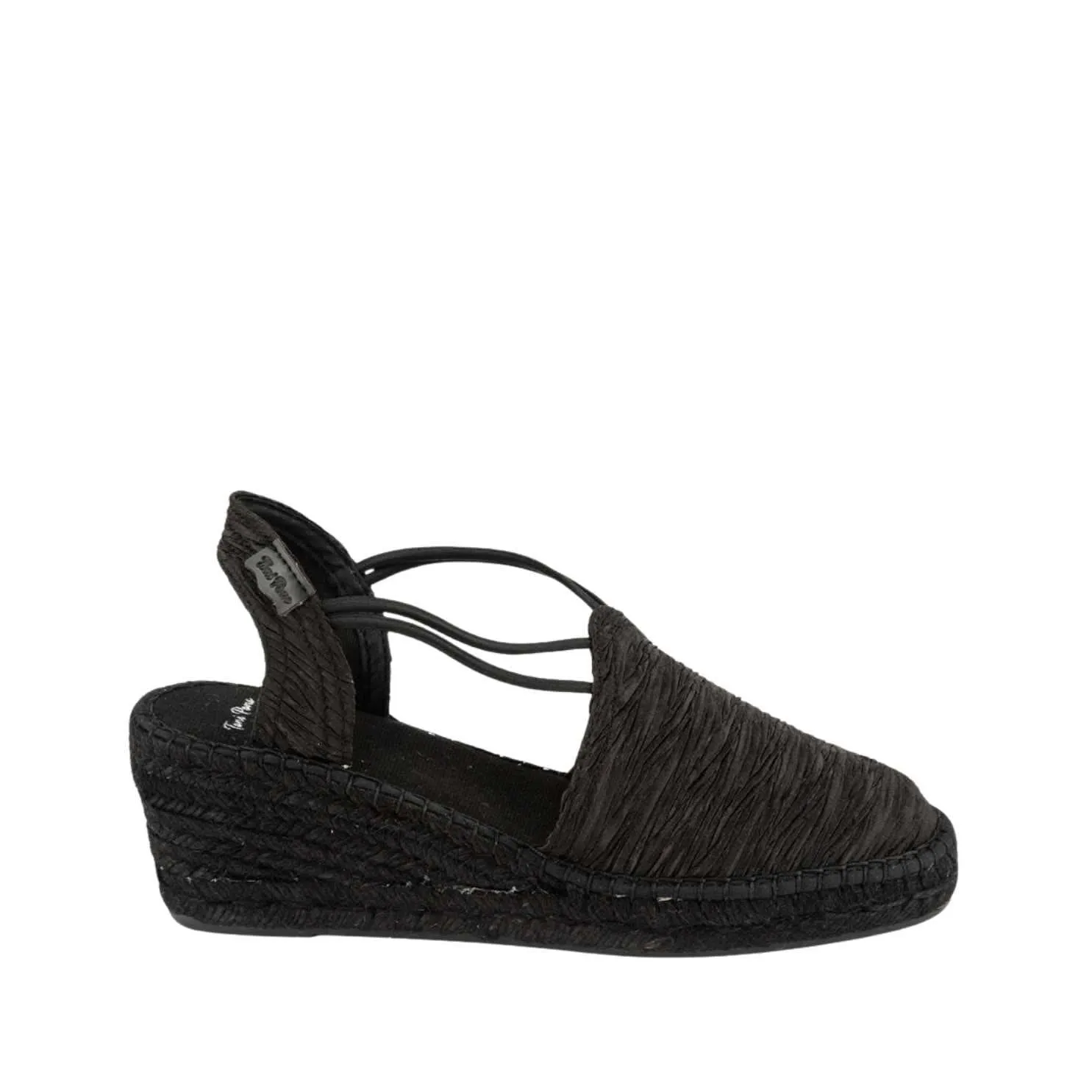 Black Cotton Blend Wedge Espadrille for Women - Tania-PLBK