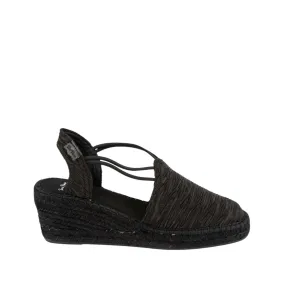 Black Cotton Blend Wedge Espadrille for Women - Tania-PLBK