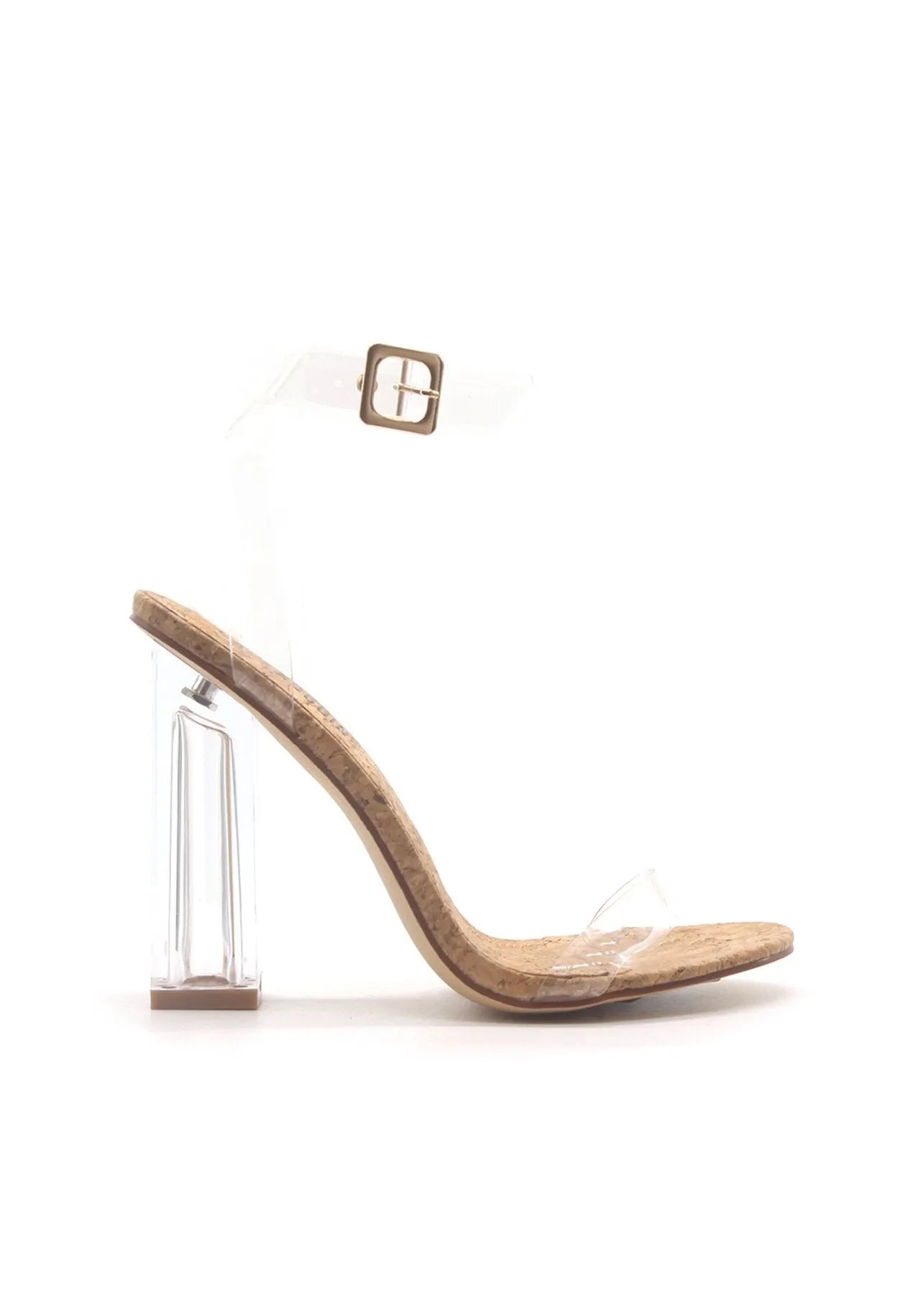 Cape Robbin Maria-2 CORK Clear Chunky Block High Heel Transparent Open Toe Heels