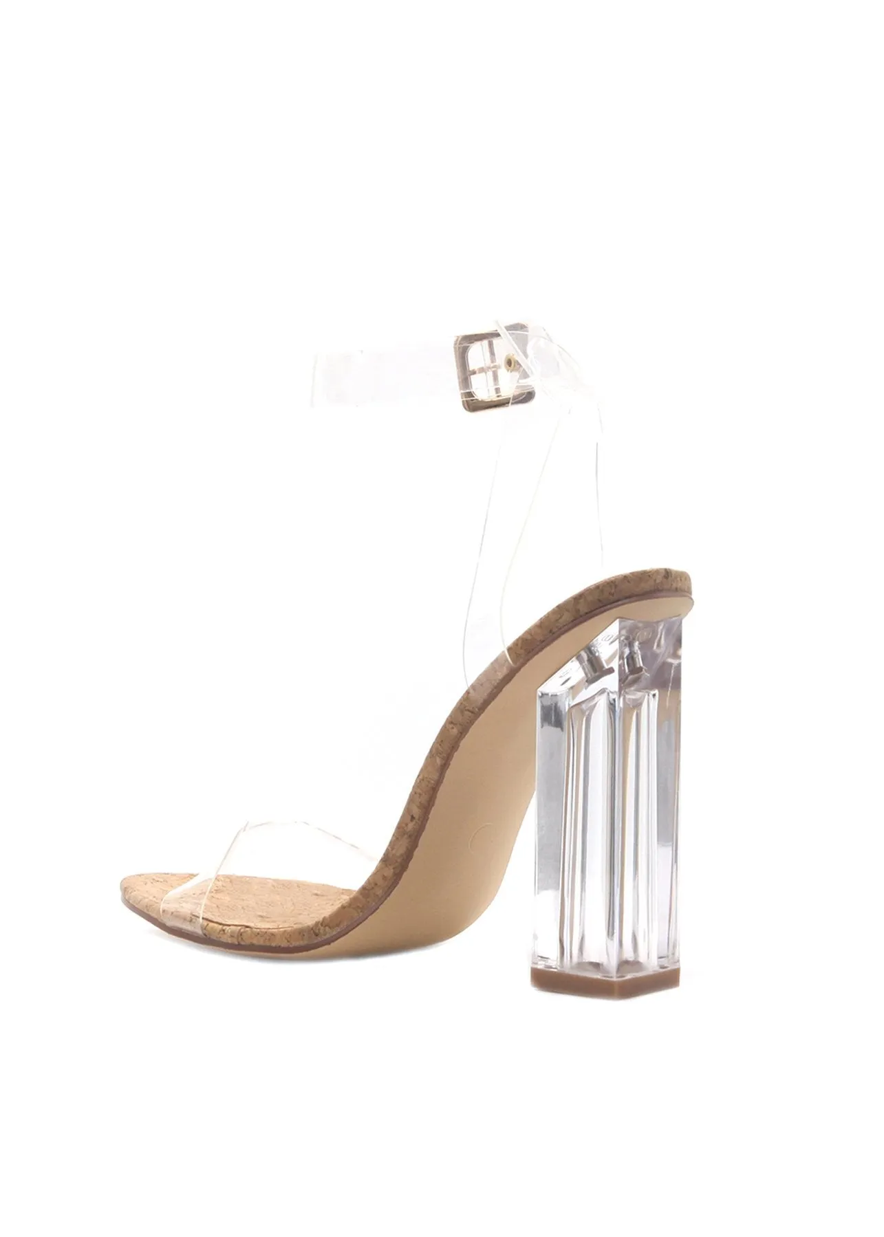 Cape Robbin Maria-2 CORK Clear Chunky Block High Heel Transparent Open Toe Heels