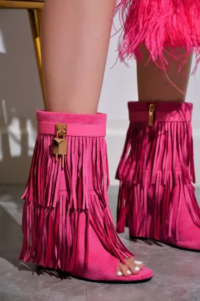 Fold Over Wedge Fringe Detail Booties Cerritos Cape Robbin