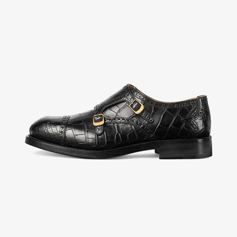 Genuine Crocodile-Embossed Leather Loafers