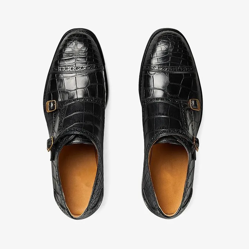 Genuine Crocodile-Embossed Leather Loafers