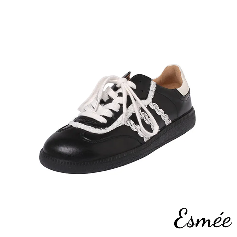 Leather Sneakers with Lace Pattern