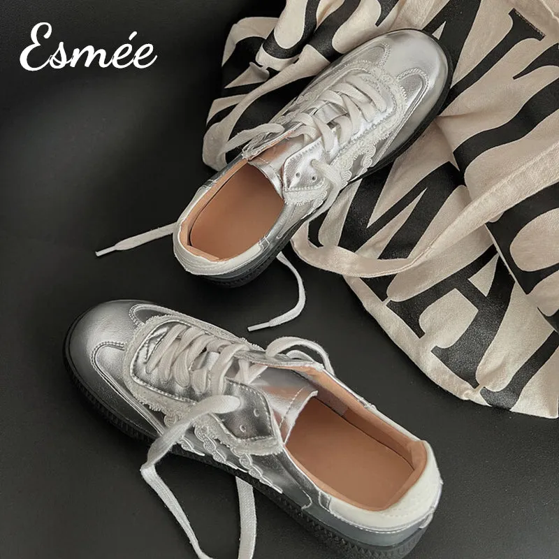 Leather Sneakers with Lace Pattern