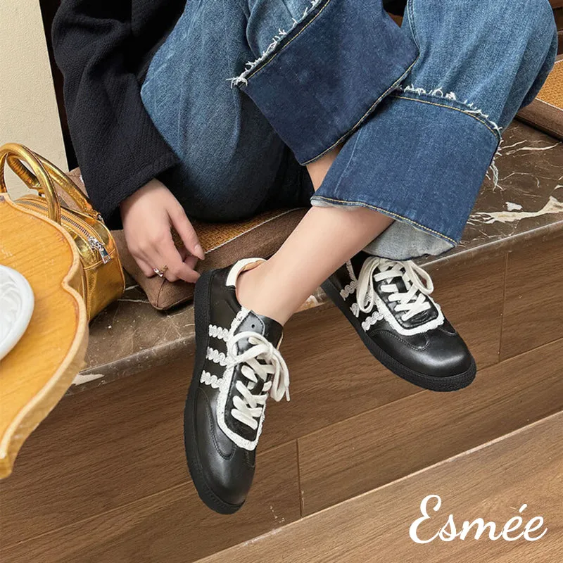 Leather Sneakers with Lace Pattern