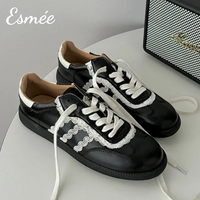 Leather Sneakers with Lace Pattern