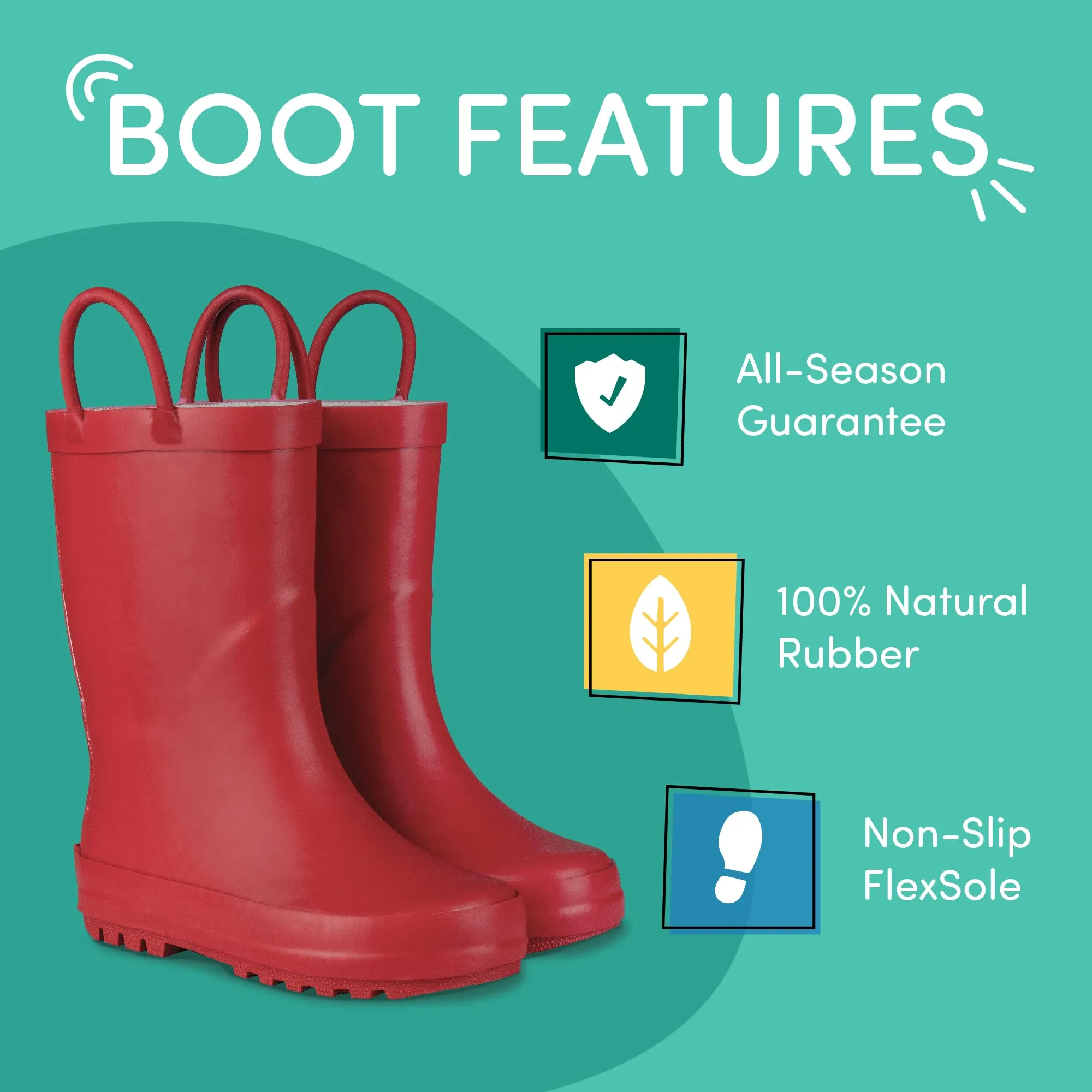 Lone Cone Elementary Collection - Premium Natural Rubber Rain Boots with Matte Finish for Toddlers and Kids, Cherry Red, 4 Big Kid