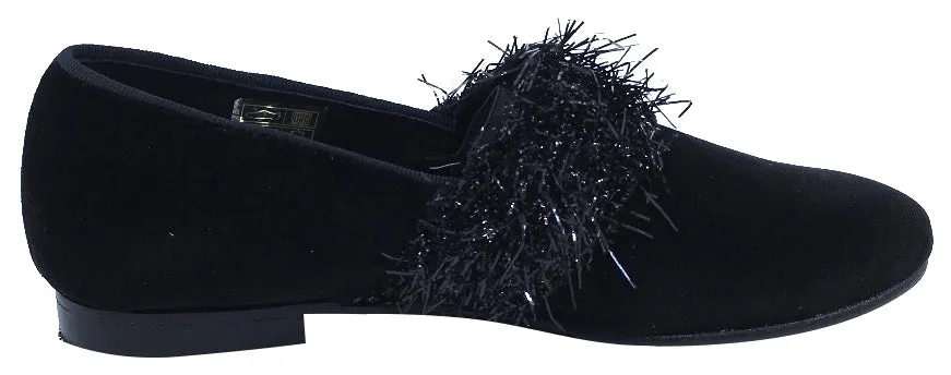Luccini Ellie Girl's Black Velvet Leather Slip On Dress Shoe