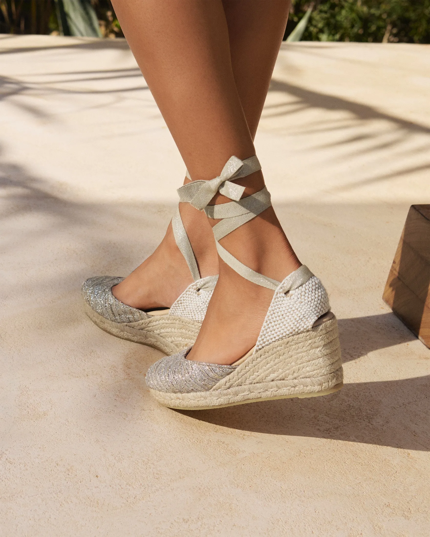 Lurex Cotton Blend Low Wedge Espadrilles - H31WL - Monaco Platinum