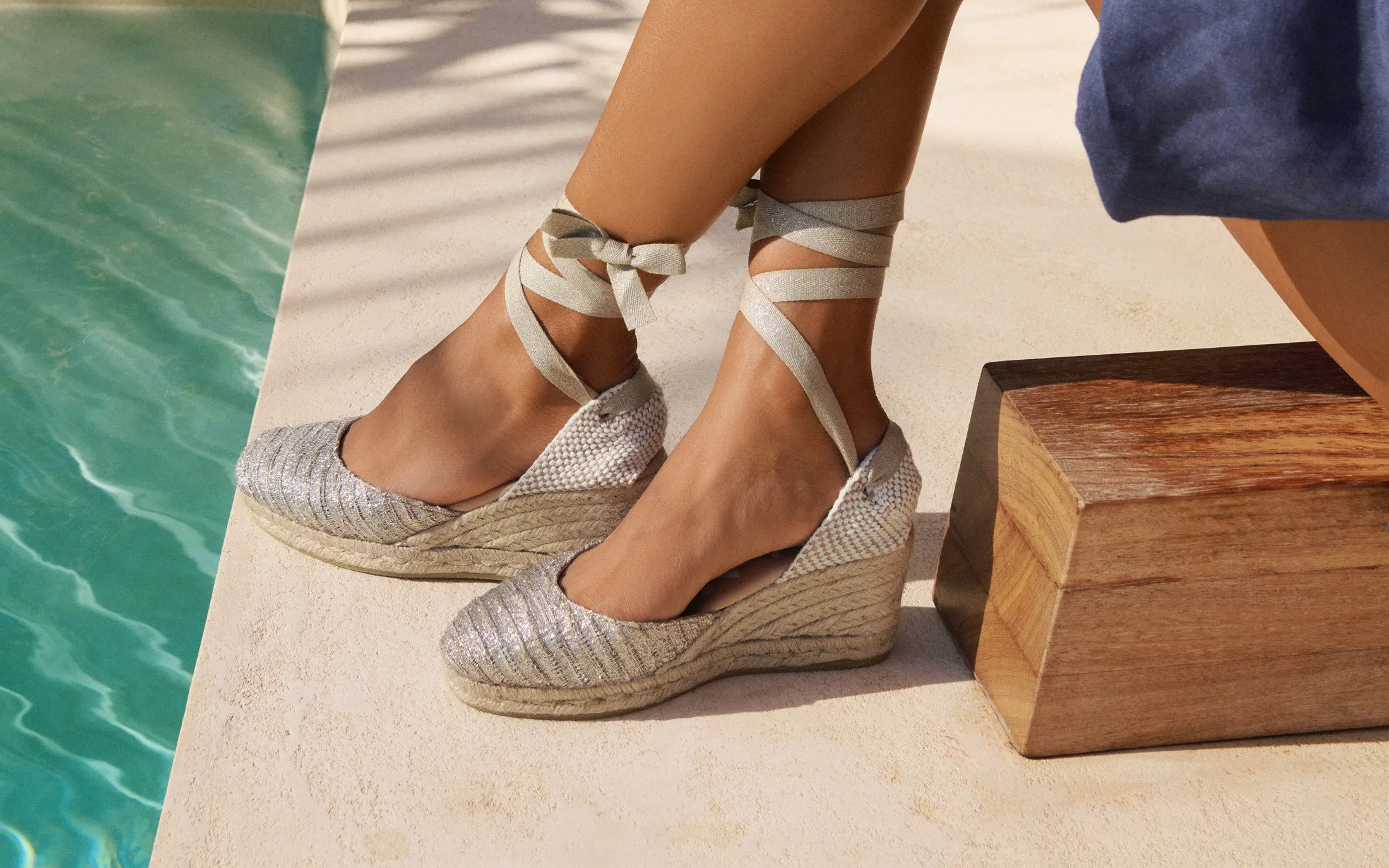 Lurex Cotton Blend Low Wedge Espadrilles - H31WL - Monaco Platinum