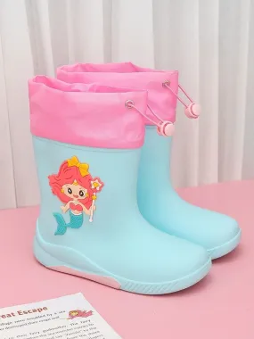 Ocean Princess Blue Mermaid Rain Boots For Girls