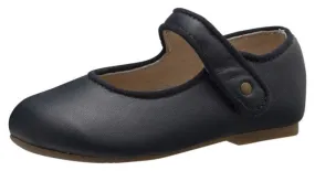 Old Soles Girl's 803 Lady Jane Navy Leather Hook and Loop Decorative Button Mary Jane Flat Shoe