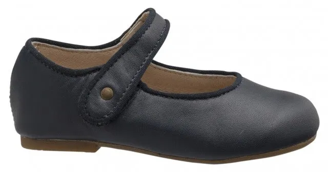 Old Soles Girl's 803 Lady Jane Navy Leather Hook and Loop Decorative Button Mary Jane Flat Shoe