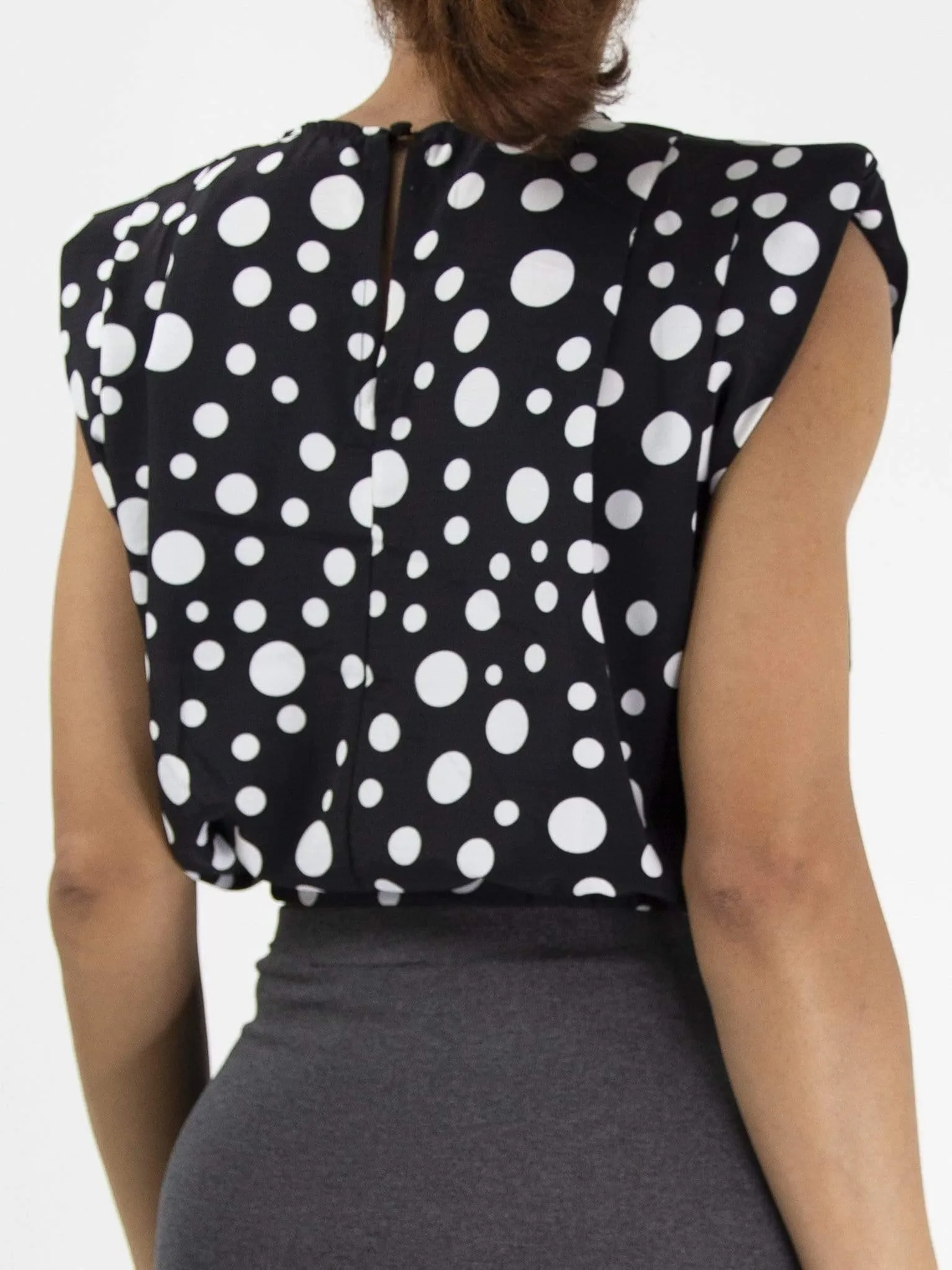 Plastered with Polka | Shoulder Padded Black Crop Top