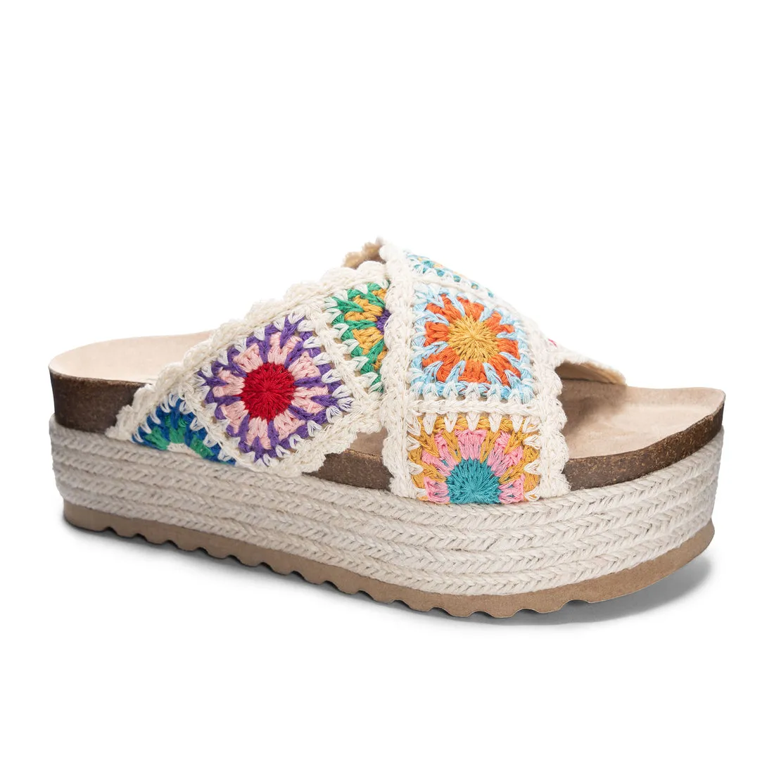 Plays Crochet Platform Slide Chunky Mule Sandals