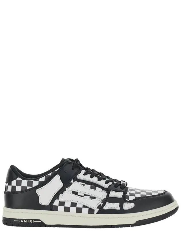 'Skel Top Low' Black And White Bi-Color Sneakers With Skeleton Patch With Check Motif In Leather Man