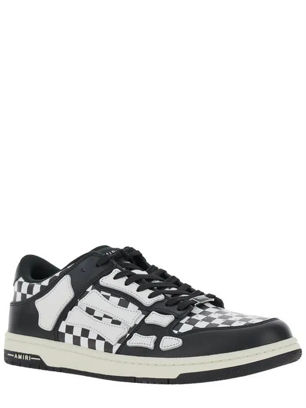 'Skel Top Low' Black And White Bi-Color Sneakers With Skeleton Patch With Check Motif In Leather Man