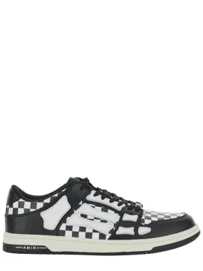 'Skel Top Low' Black And White Bi-Color Sneakers With Skeleton Patch With Check Motif In Leather Man