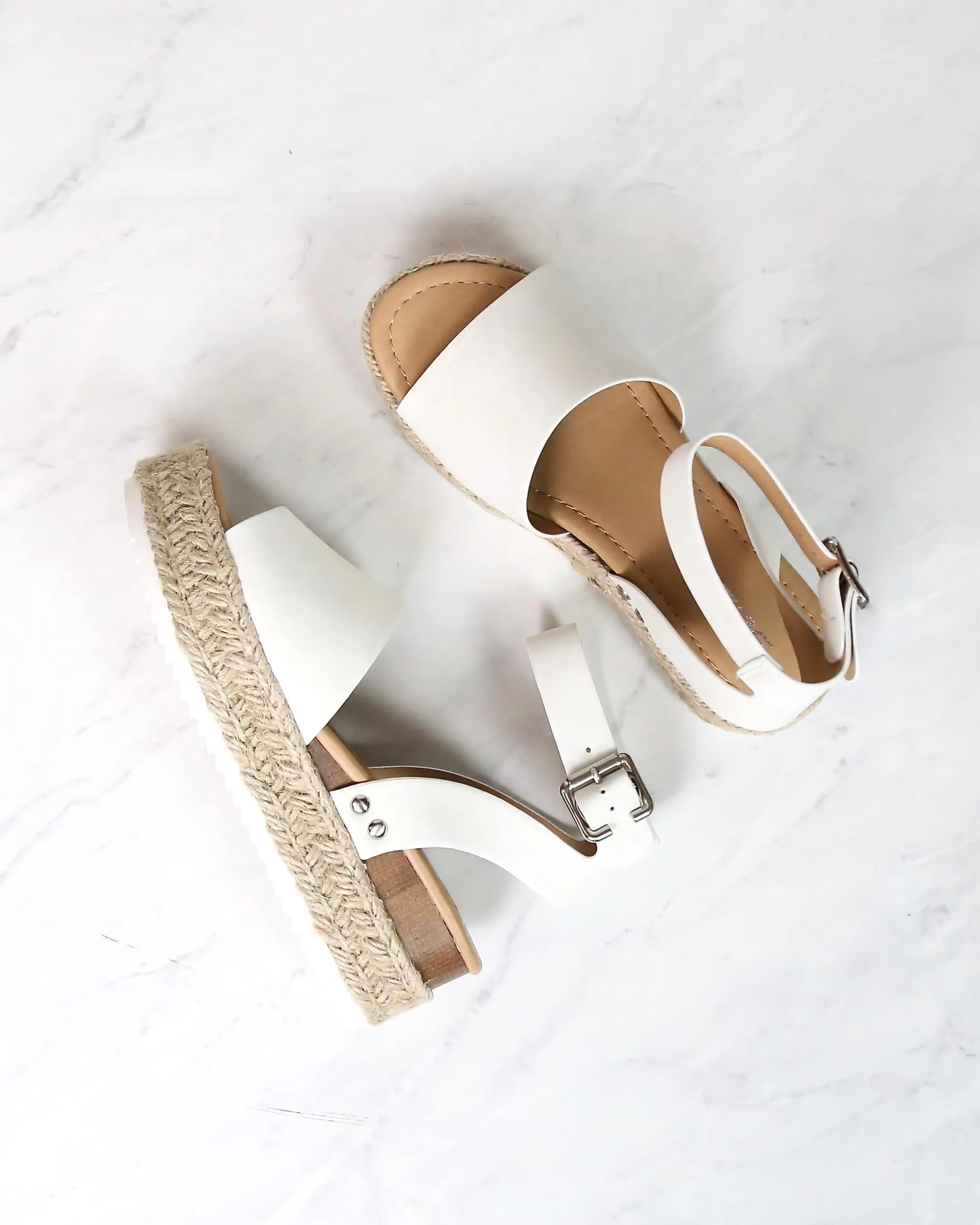 Soda Topic Open Toe Buckle Ankle Strap Espadrilles Flatform Wedge Casual Sandal (6.5, Off White)