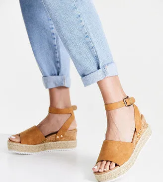 Soda Topic Open Toe Buckle Ankle Strap Espadrilles Flatform Wedge Casual Sandal (7, Tan)