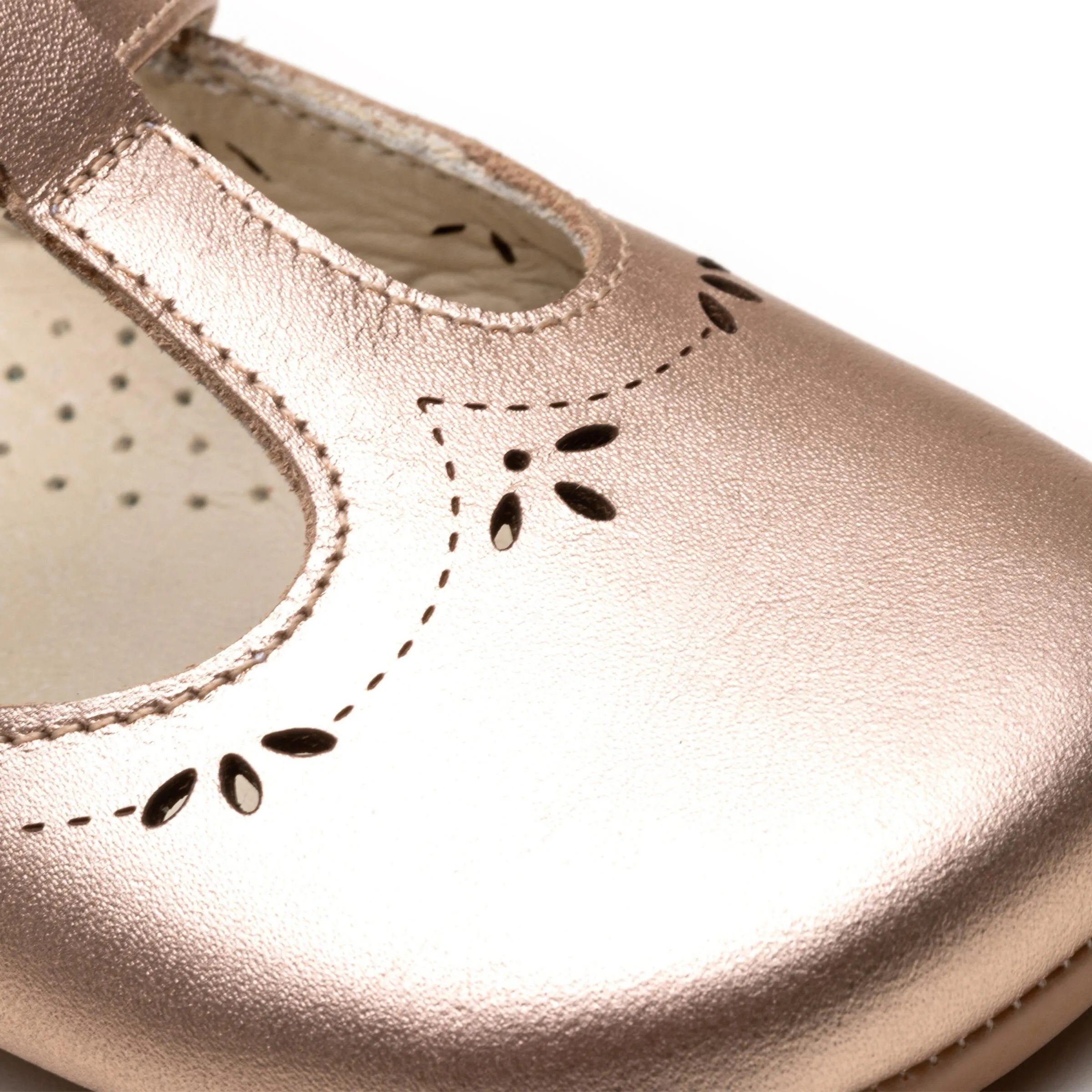 Tip Toey Joey Girl's Dainty T-Strap Mary Jane, Metalic Salmon
