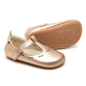 Tip Toey Joey Girl's Dainty T-Strap Mary Jane, Metalic Salmon