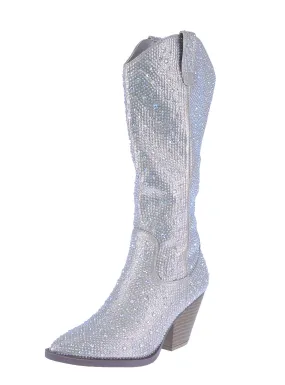 WOMAN'S SHOES CHAMPAGNE RHINESTONE/GLITTER BOOTS RIVER-11