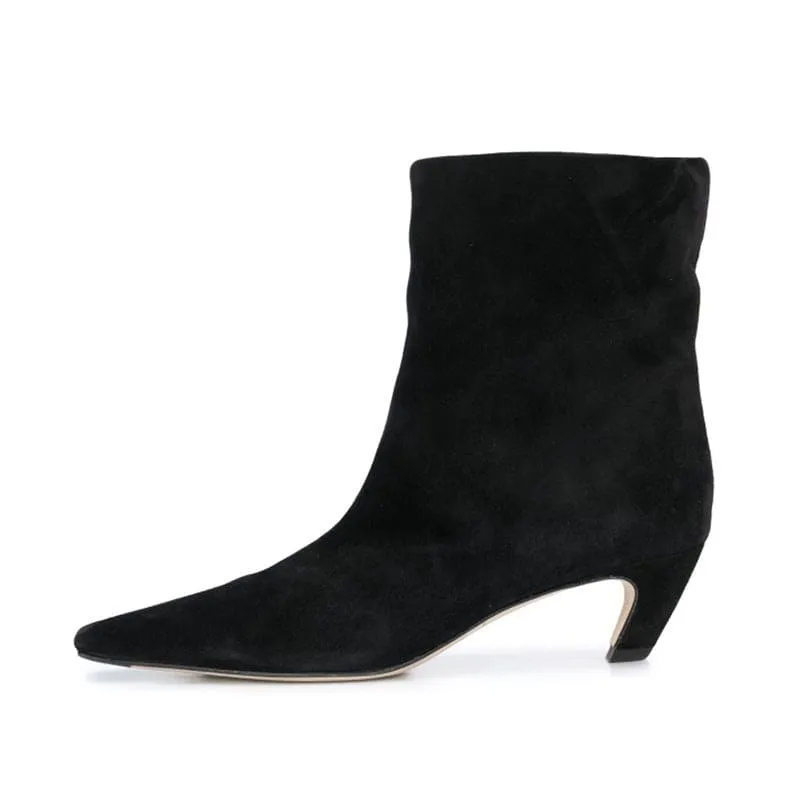 Women's Square Head Chunky Heel Short Boots