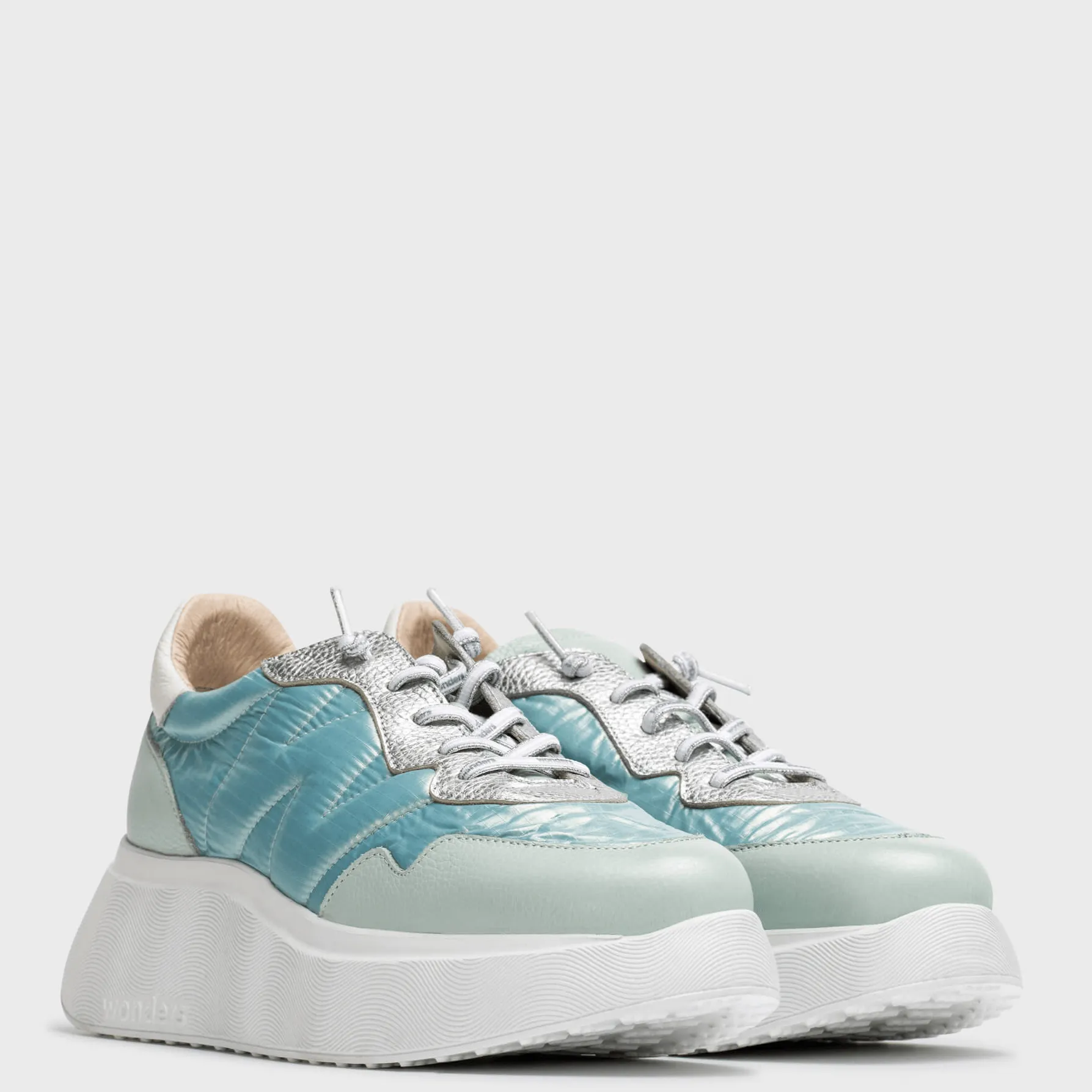 Wonders Blue Leather Elastic Laces Sporty Sneakers